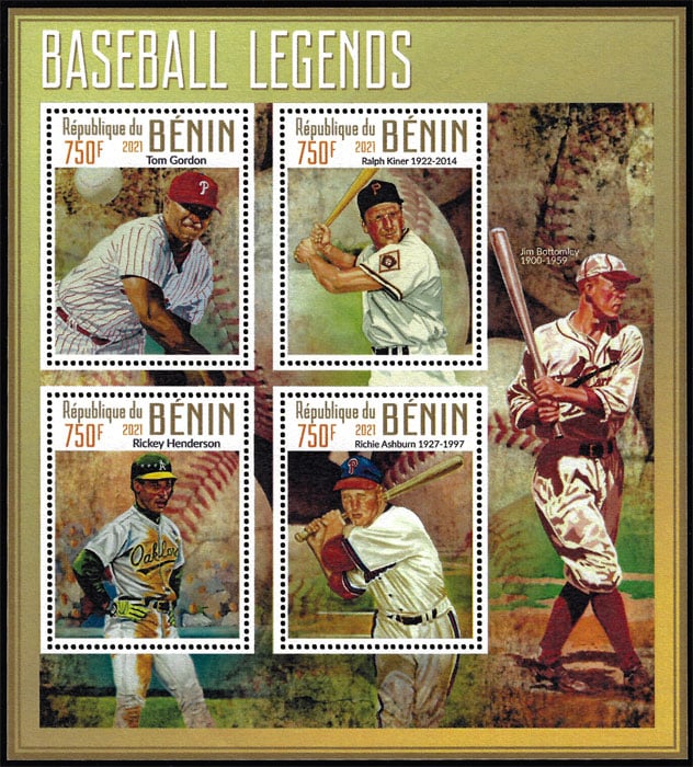 2021 Benin – Baseball Legends (4 values) with Tom Gordon, Ralph Kiner, Rickey Henderson, Richie Ashburn