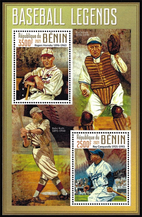 2021 Benin – Baseball Legends (2 values) with Rogers Hornby, Roy Campanella