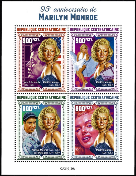 2021 Central African Republic – 95th Anniversary of Marilyn Monroe with Joe Dimaggio SS
