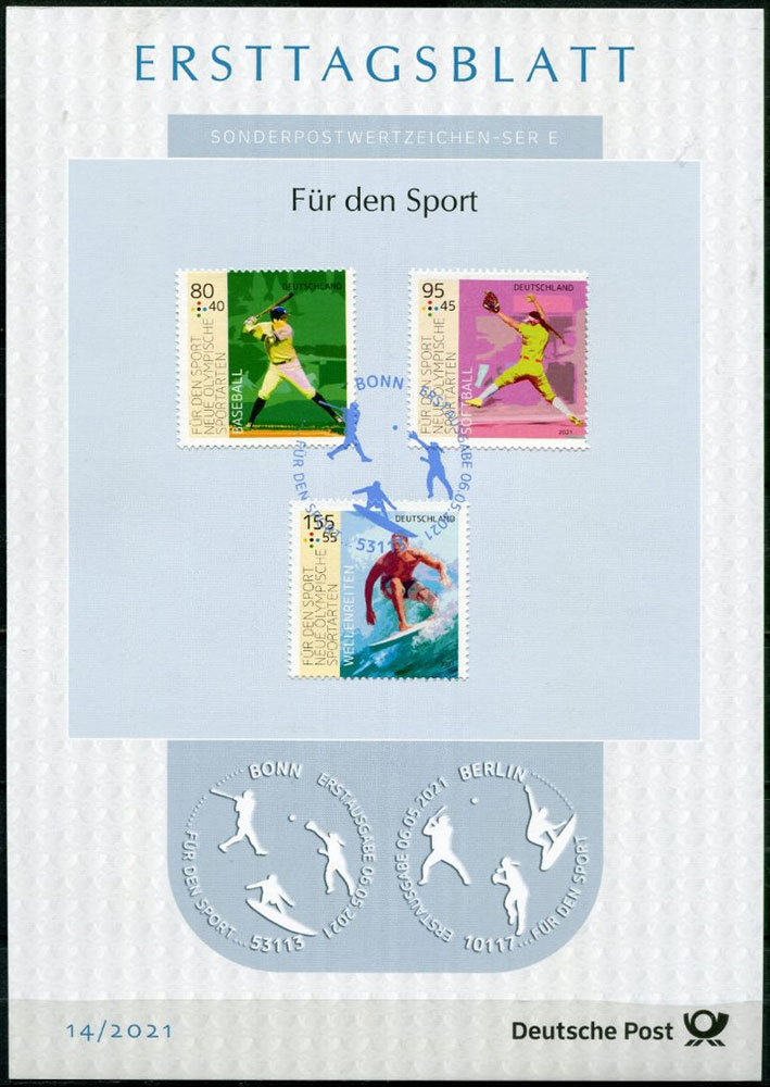 2021 Germany – First Day Sheet – For Sport – Baseball and Softball