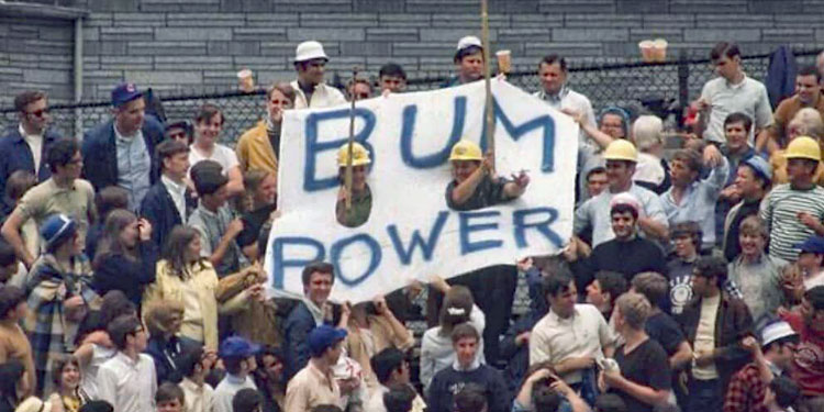 Bleacher Bums in Chicago Holding "Bum Power" Sign