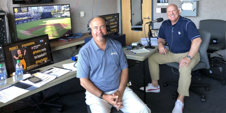 Don Orsillo and Mark Grant have a good laugh together 