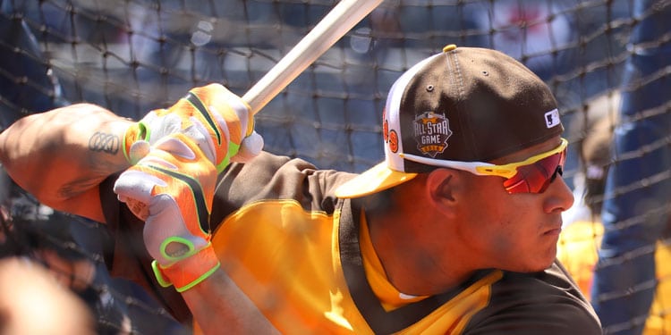 Manny Machado Batting with Glasses for Beer Label