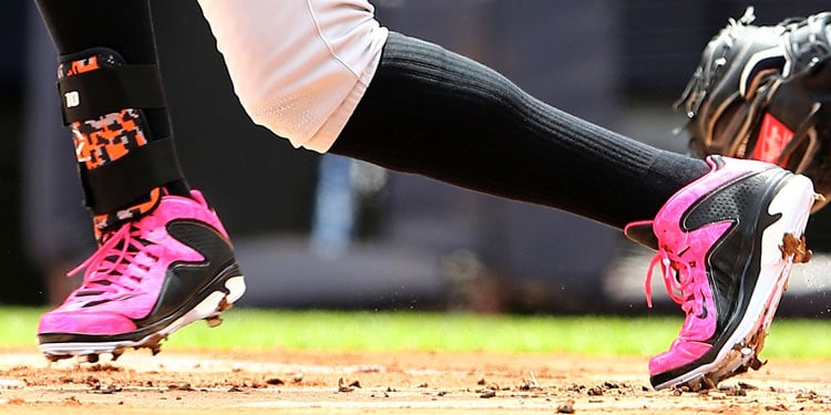 Baseball Player Wearing Pink Cleats for a Cause