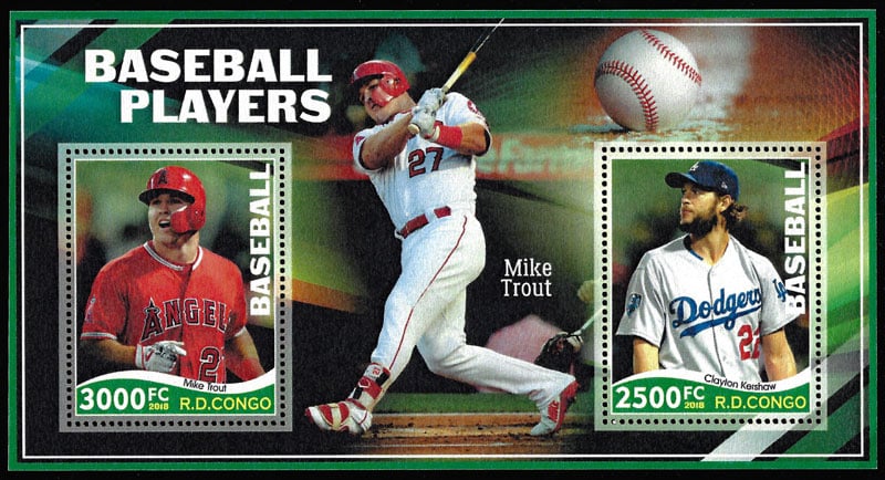 2018 Congo – Baseball Players (2 values) with Mike Trout, Clayton Kershaw