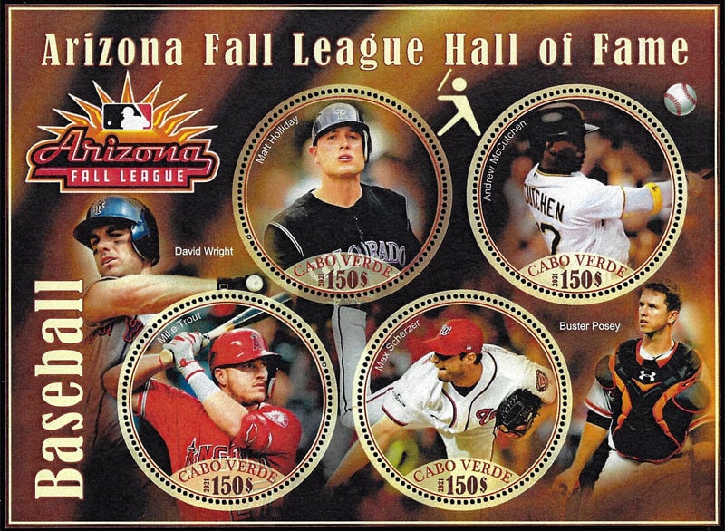2021 Cabo – Arizona Fall League Hall of Fame (4 values) with Matt Holliday, Andrew McCutchen, Mike Trout, Max Scherzer