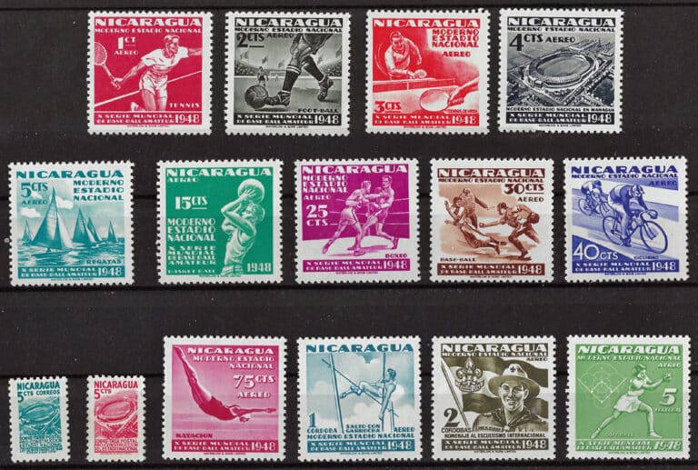1949 Nicaragua – Amateur World Series of Baseball, square stamps