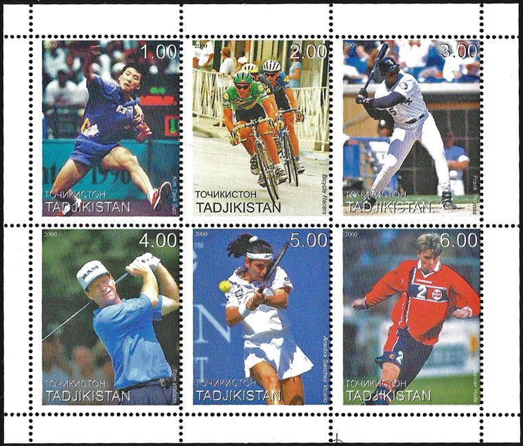 2000 Tadjikistan – Famous Athletes, including Frank Thomas (6 values)
