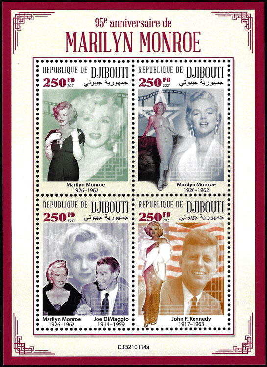 2021 Djibouti – 95th Anniversary of Marilyn Monroe with Joe Dimaggio, $250 (4 values)