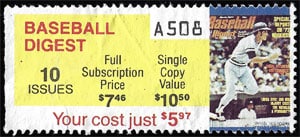 Baseball Digest – Subscription Stamp with Amos Otis for $5.97