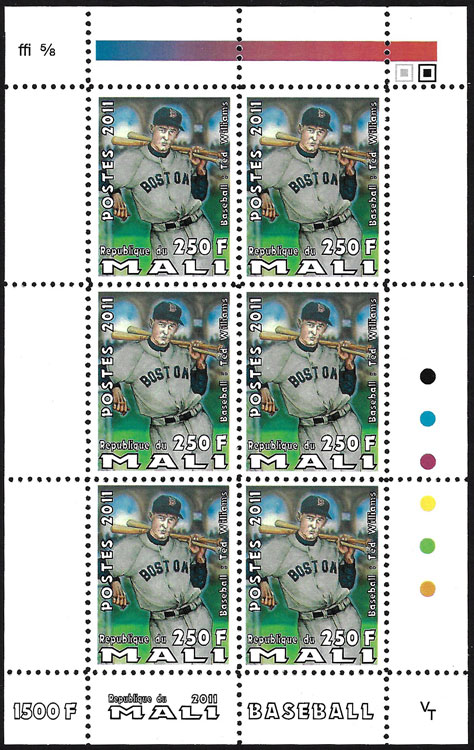 2011 Mali – Ted Williams Baseball Souvenir Sheet
