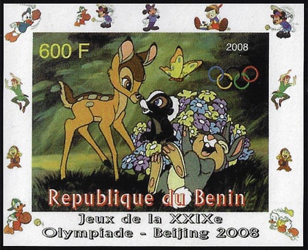 2008 Benin – Olympics in Beijing - Bambi, baseball pictogram in margins