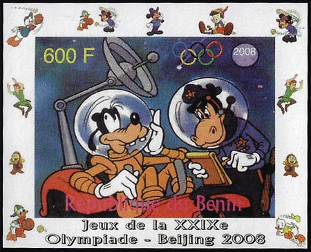 2008 Benin – Olympics in Beijing - Disney in Space with Pluto & Horace Horsecollar