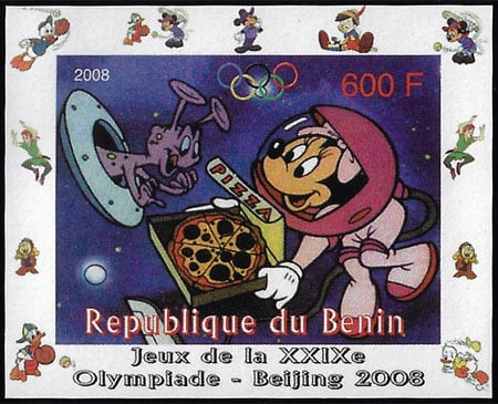 2008 Benin – Olympics in Beijing - Disney in Space with Minnie Mouse & Pizza