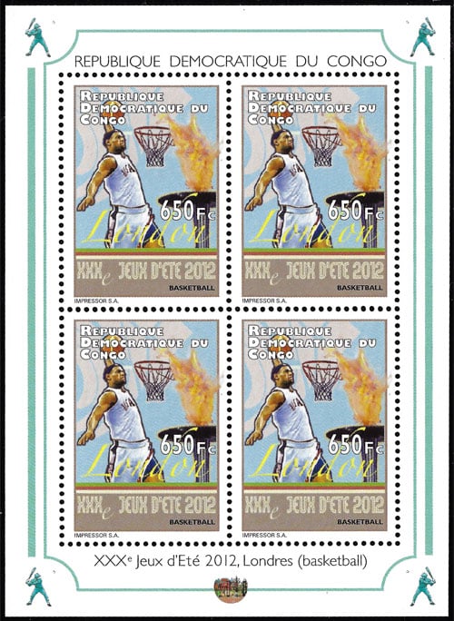 2012 Congo – London Olympic Games, basketball with baseball batter in corners (4 values)