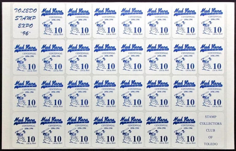 1996 Toledo Mud Hens Centennial – Stamp Collector's Club of Toledo Sheet