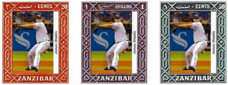 2012 Zanzibar – James Shields, 20¢, 50¢, 1s