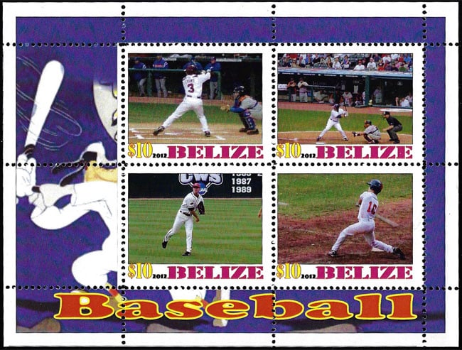 2012 Belize – Baseball (4 values), margin on left