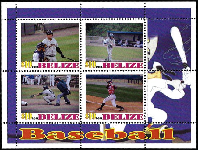 2012 Belize – Baseball (4 values), margin on right