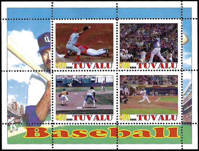 2012 Tuvalu – Baseball (4 values), margin on left