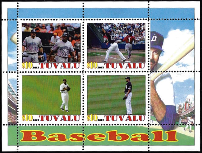 2012 Tuvalu – Baseball (4 values), margin on right