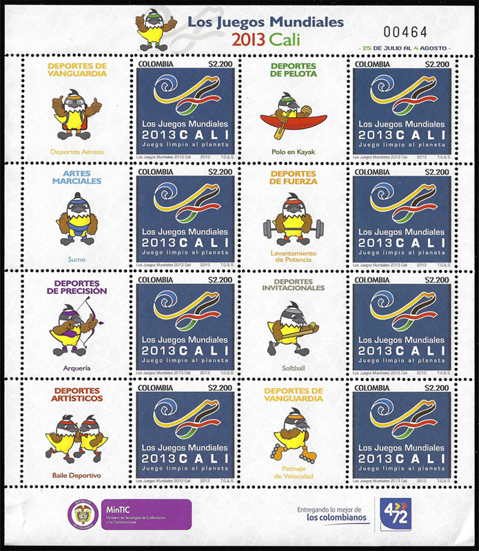 2013 Colombia – 2013 Cali – Sports Invitational Sheet, with Softball