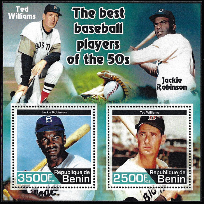2022 Benin – The Best Baseball Players of the 50s (2 values) with Ted Williams & Jackie Robinson