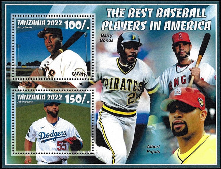2022 Tanzania – The Best Baseball Players in America (2 values) with Barry Bonds & Albert Pujols