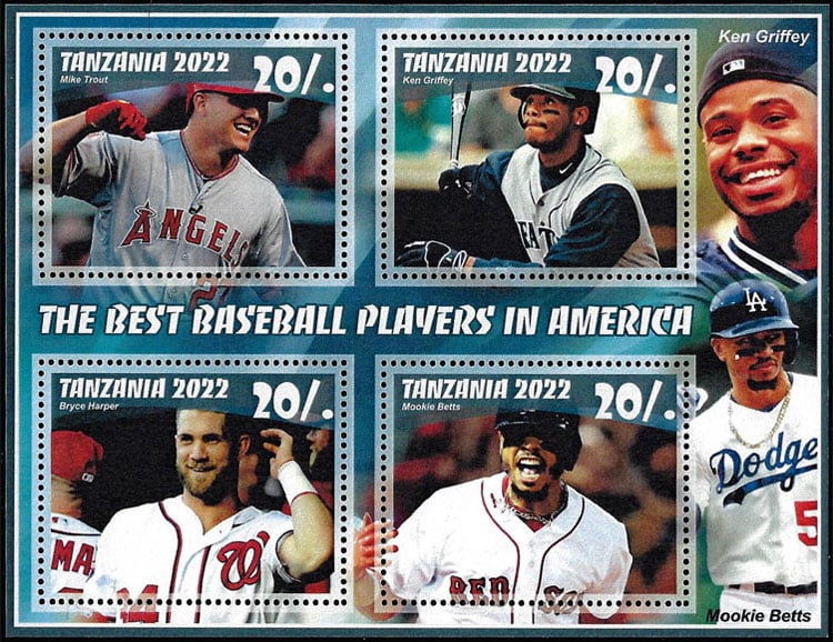 2022 Tanzania – The Best Baseball Players in America (4 values) with Mike Trout, Ken Griffey Jr., Bryce Harper, Mookie Betts