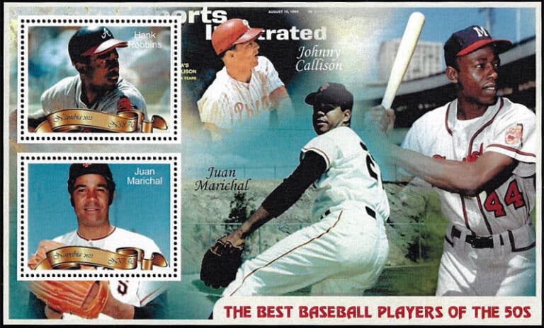 2023 Namibia – The Best Baseball Players of the 50s (2 values) with Hank Aaron (listed as Hank Robbins) & Juan Marichal