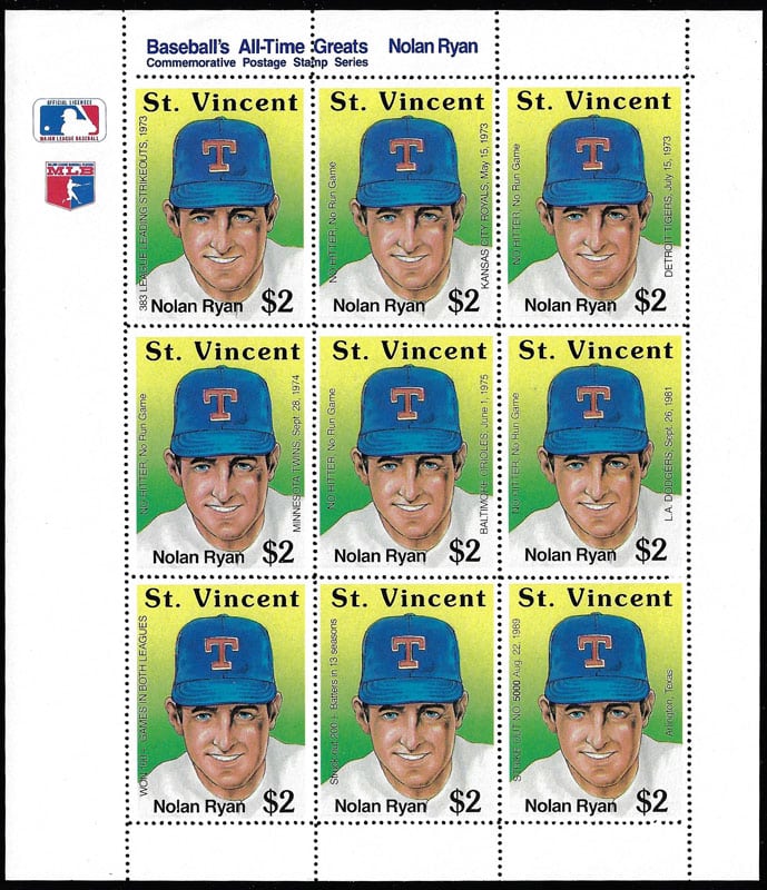 1990 St. Vincent – Nolan Ryan Sheet (9 values)