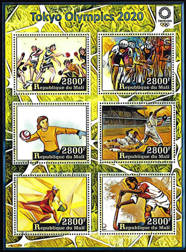 Mali 2019 – Tokyo Olympics 2020 (6 values) with baseball, field hockey, tennis, rugby, cycling, athletics
