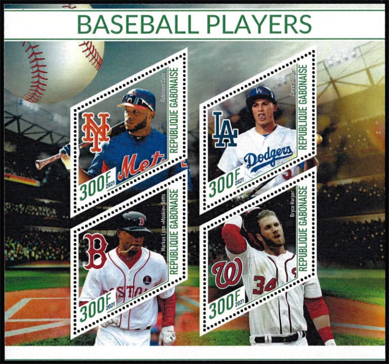 2021 Gabon – Baseball Players (4 values) with Robinson Cano, Corey Seager, Mookie Betts, Bryce Harper