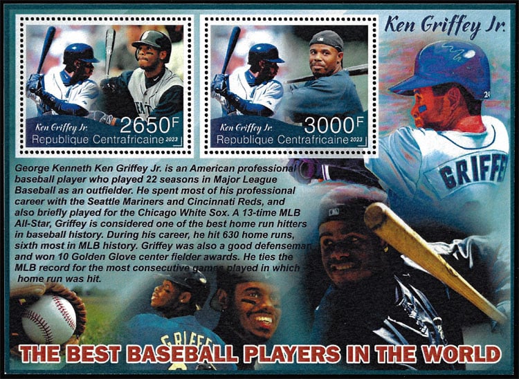 2023 Central African Republic – The Best Baseball Players In the World (2 values) with Ken Griffey, Jr.