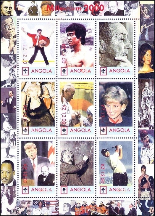 2000 Angola – Millennium 2000 with Ruth & DiMaggio in margin (9 values)