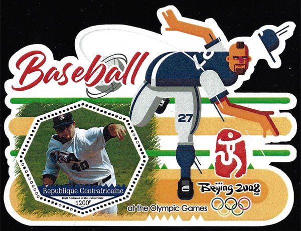 2022 Central African Republic – Olympic Baseball in Beijing 2008 (1 value) with Brett Anderson