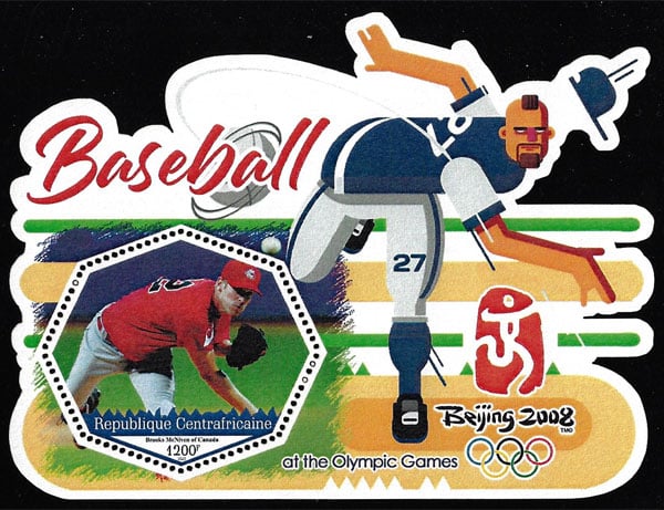 2022 Central African Republic – Olympic Baseball in Beijing 2008 (1 value) with Brooks McNiven