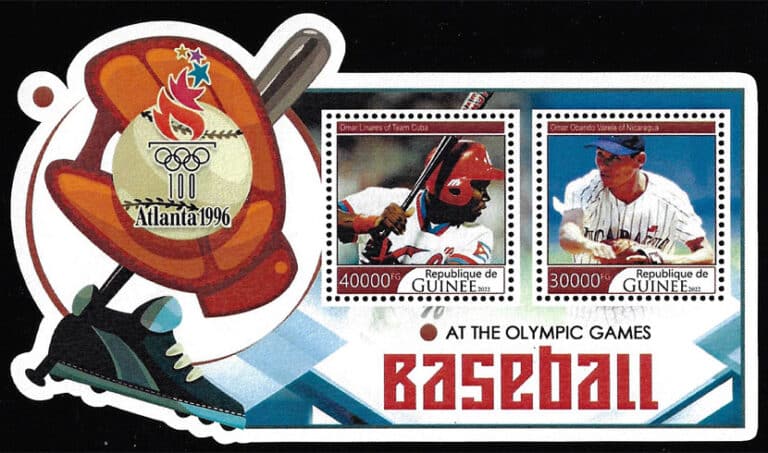 2022 Guinea – Olympic Baseball – Atlanta 1996 (2 values) with Omar Linares, Omar Obando