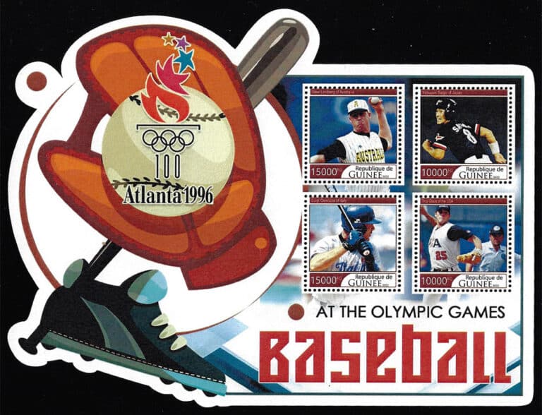 2022 Guinea – Olympic Baseball – Atlanta 1996 (4 values) with Luigi Carrozza, Stew Lindberg, Troy Glaus, Yasuyuki Saigo