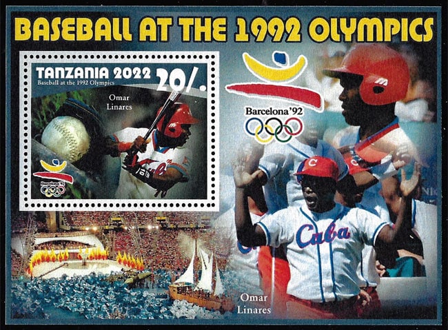 2022 Tanzania – Olympic Baseball in Barcelona 1992 (1 value) with Omar Linares (Cuba white)