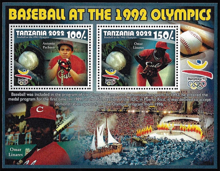 2022 Tanzania – Olympic Baseball in Barcelona 1992 (2 values) with Antonio Pacheco, Omar Linares