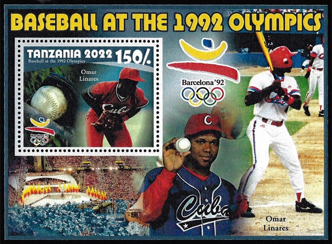 2022 Tanzania – Olympic Baseball in Barcelona 1992 (1 value) with Omar Linares (Cuba red)