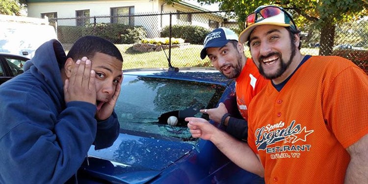 Baseball breaks car windshield glass