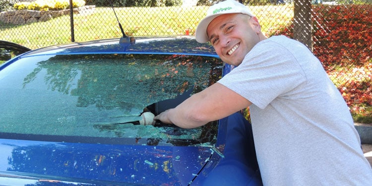 Baseball breaks car windshield glass, again, and again