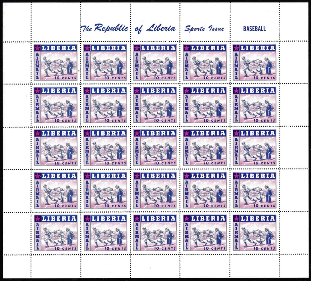 1955 Liberia – Sports Issue: Baseball, Stamp Sheet