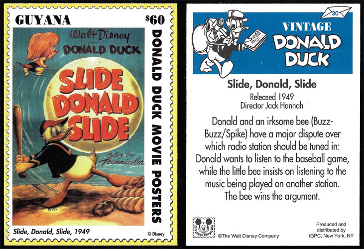 1993 Guyana – Vintage Movie Posters, Donald Duck, Slide Donald Slide, $60 Stamp Card in English