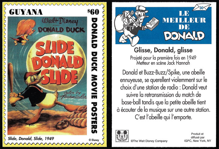 1993 Guyana – Vintage Movie Posters, Donald Duck, Slide Donald Slide, $60 Stamp Card in French
