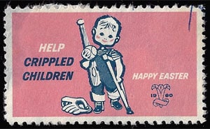 1960 Easter Seals – Help Crippled Children – Happy Easter, pink