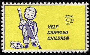 1961 Easter Seals – Help Crippled Children – Happy Easter, yellow