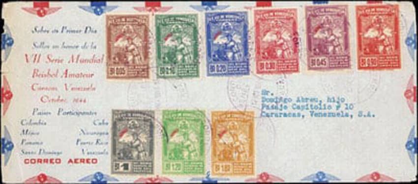1944 Venezuela Amateur Baseball World Series Stamps First Day Issue